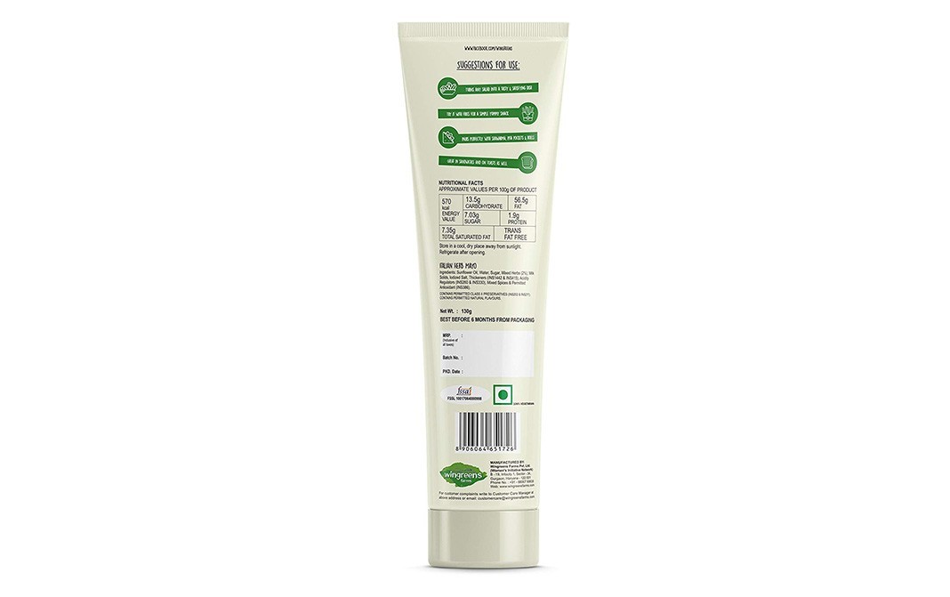 Wingreens Farms Italian Herbs Mayo    Tube  130 grams